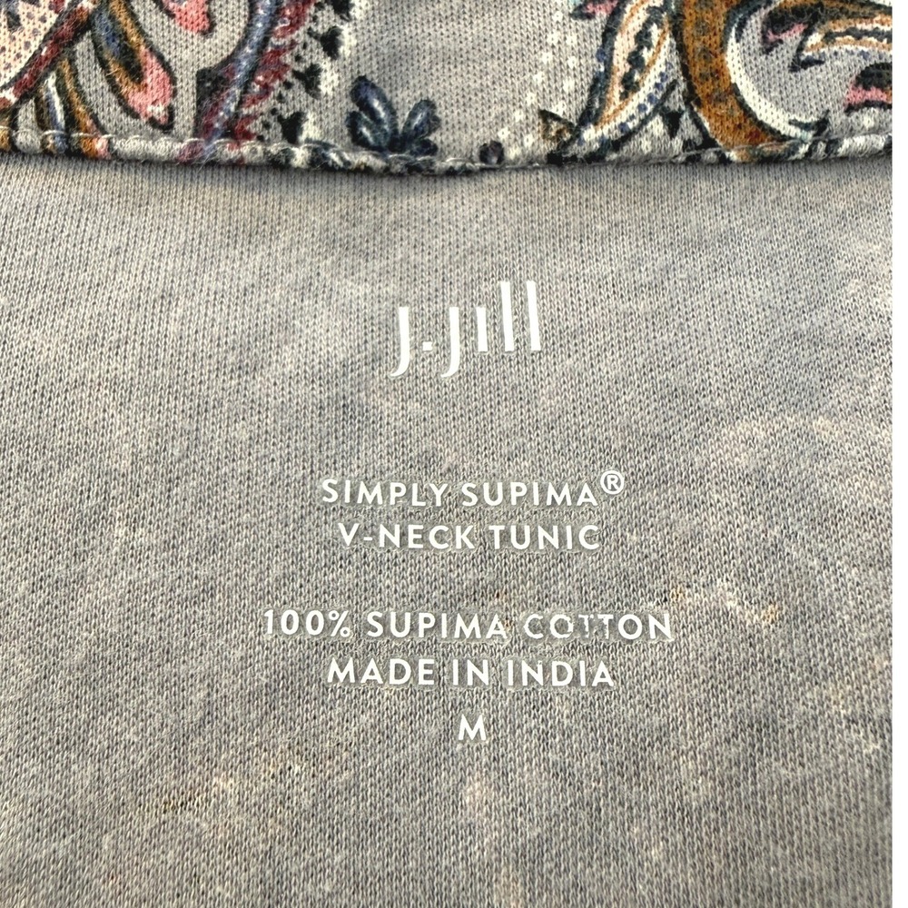 J. Jill Tunic Womens M Blue Paisley Simply Supima V-Neck Long Sleeve Cotton Top - Picture 3 of 6